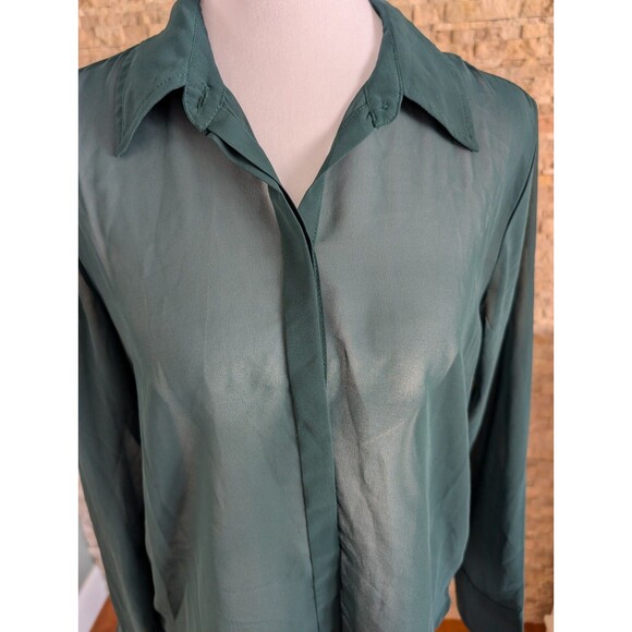 Abercrombie & Fitch Teal Green Sheer Aughts Button Blouse Collared Shirt Top - Picture 3 of 14